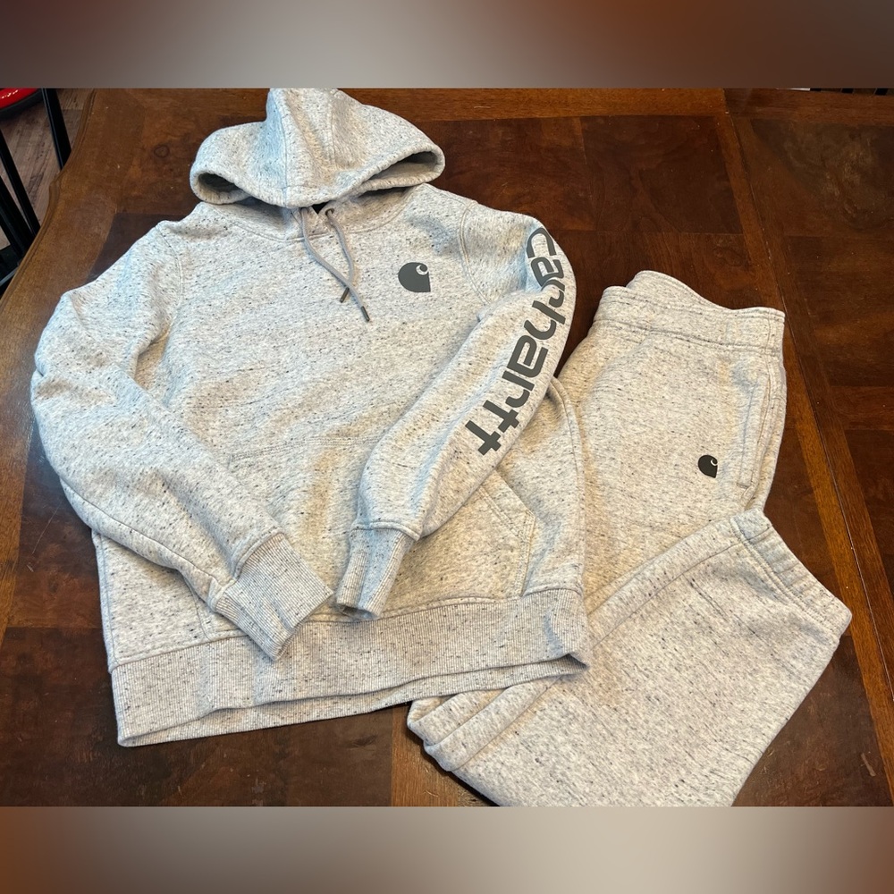 Carhartt S Hoodie M Joggers Heather Grey Speckle Sleeve Logo Set Preowned
